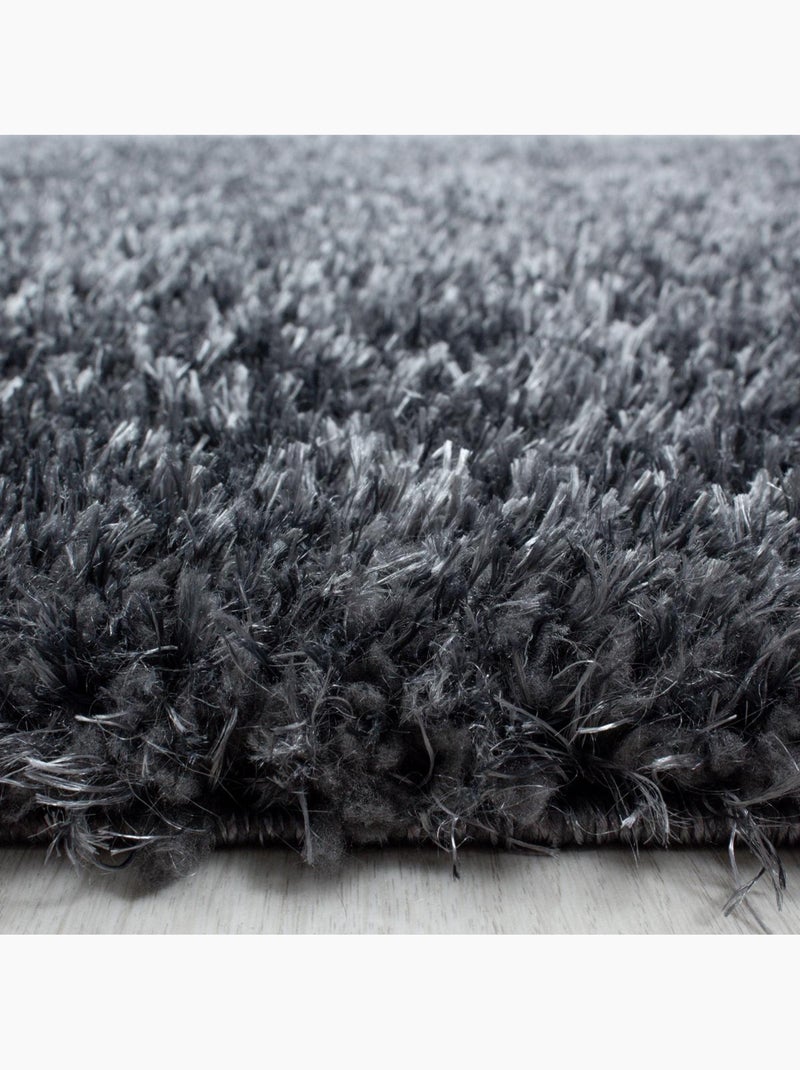 Tapis rond poils longs shaggy tissé motif uni UNI A Gris - Kiabi