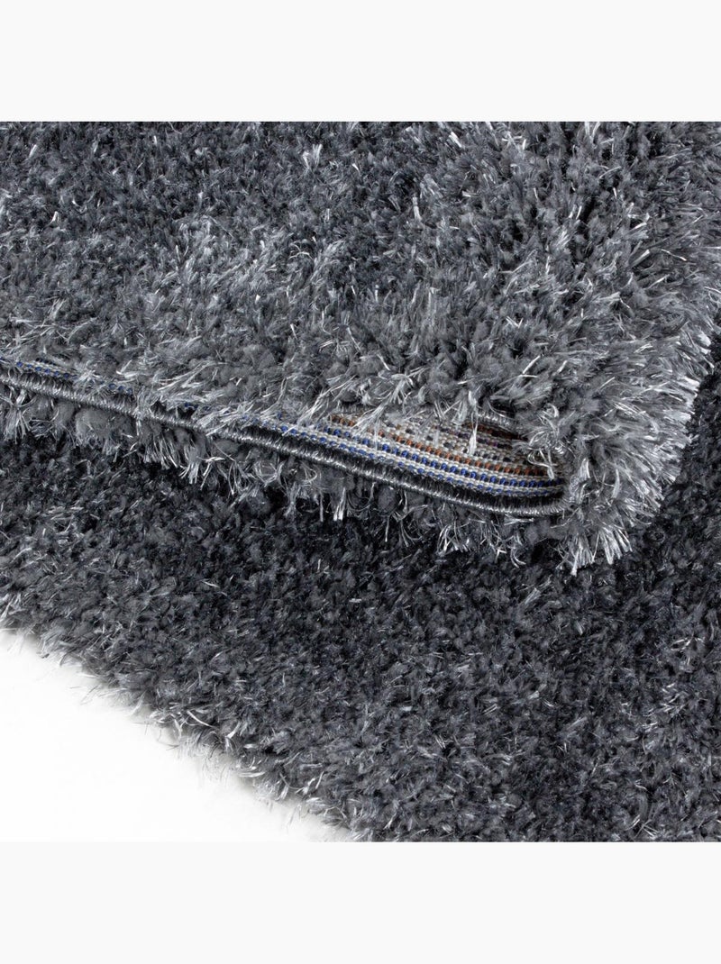 Tapis rond poils longs shaggy tissé motif uni UNI A Gris - Kiabi