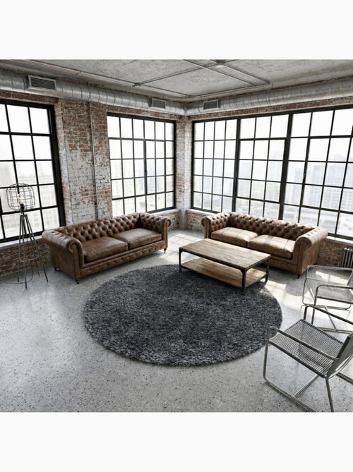 Tapis rond poils longs shaggy tissé motif uni UNI A - Kiabi