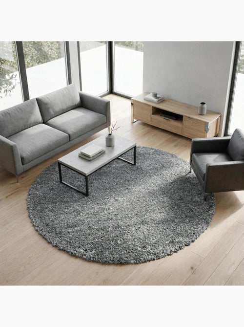 Tapis rond poils longs shaggy tissé motif uni UNI B - Kiabi