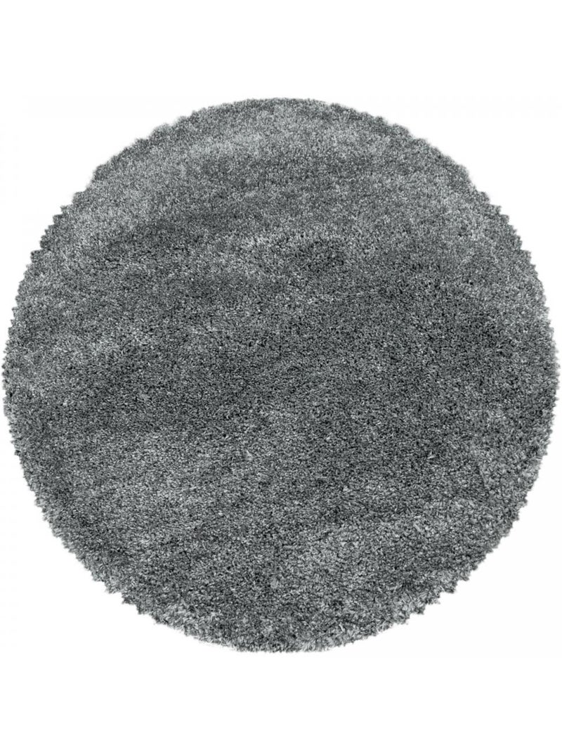 Tapis rond poils longs shaggy tissé motif uni UNI B Argent - Kiabi
