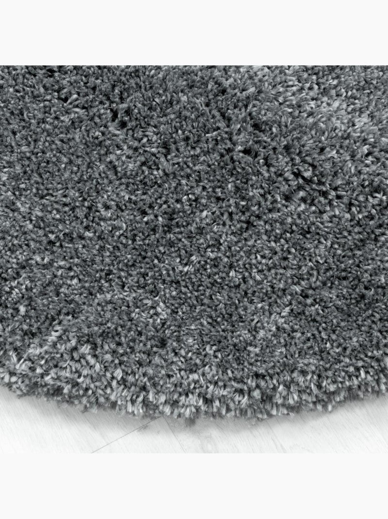Tapis rond poils longs shaggy tissé motif uni UNI B Argent - Kiabi