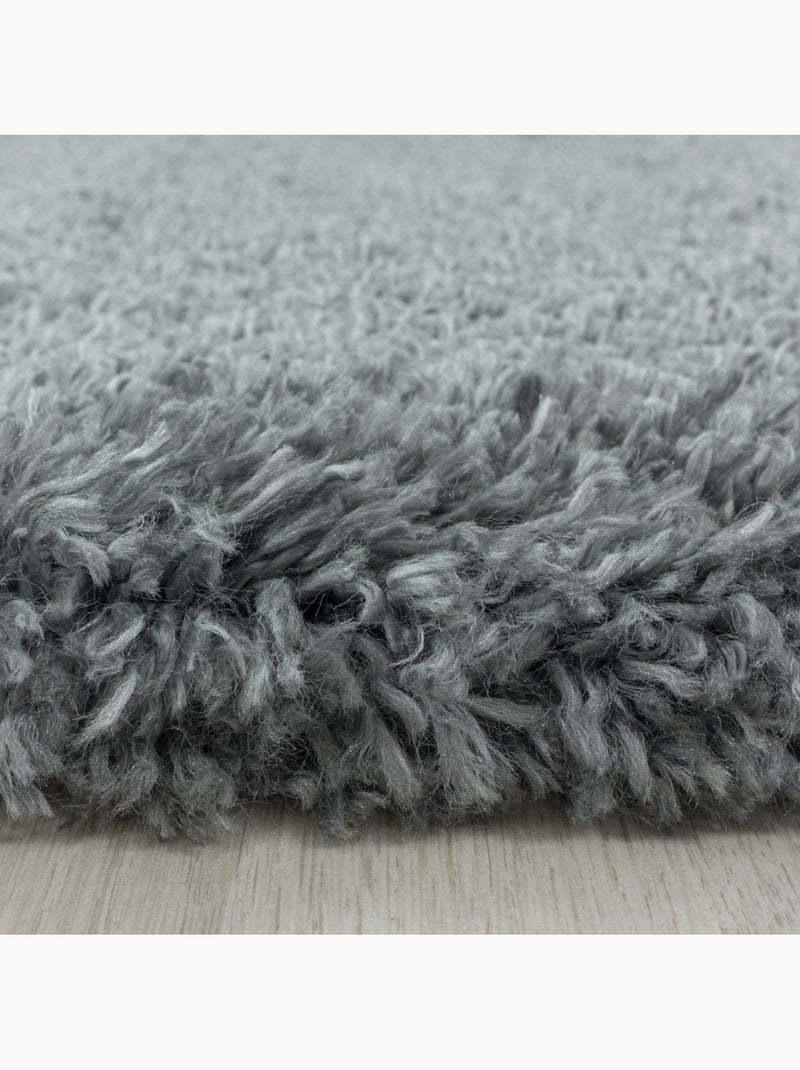 Tapis rond poils longs shaggy tissé motif uni UNI B Argent - Kiabi