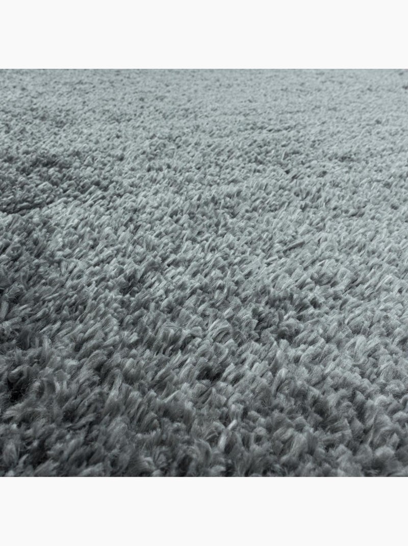 Tapis rond poils longs shaggy tissé motif uni UNI B Argent - Kiabi