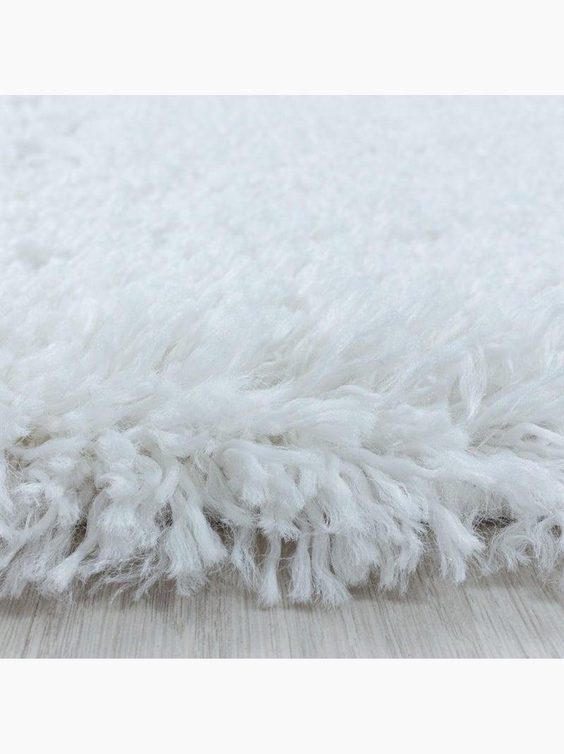 Tapis rond poils longs shaggy tissé motif uni UNI B Blanc - Kiabi