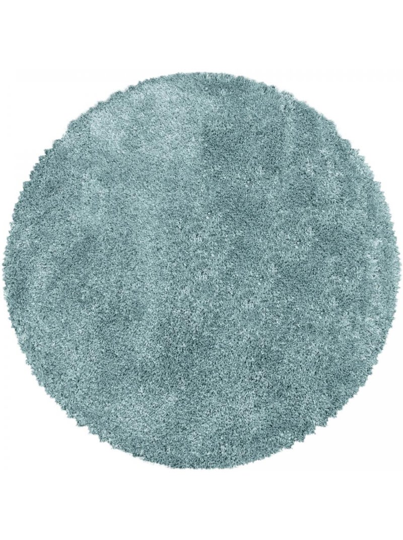 Tapis rond poils longs shaggy tissé motif uni uni b Bleu - Kiabi