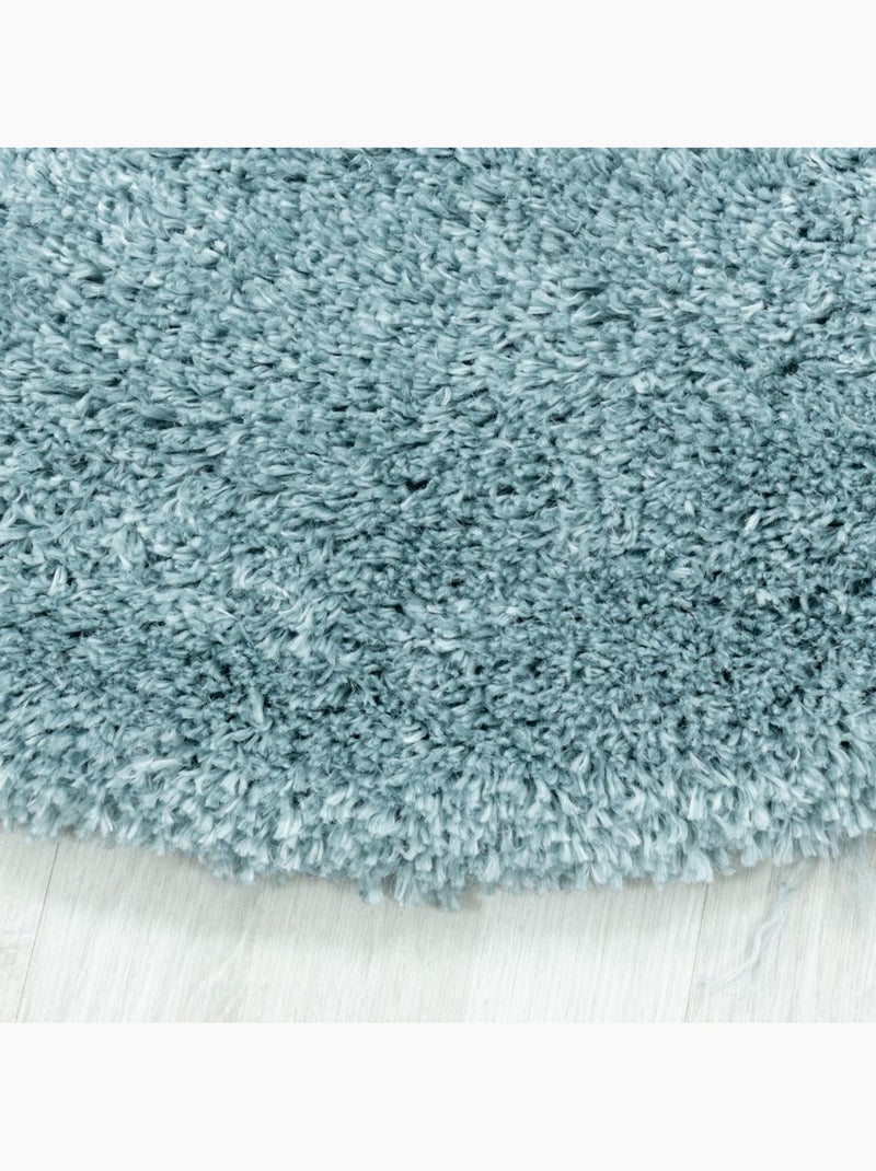 Tapis rond poils longs shaggy tissé motif uni uni b Bleu - Kiabi