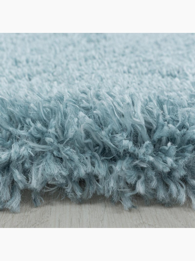 Tapis rond poils longs shaggy tissé motif uni uni b Bleu - Kiabi
