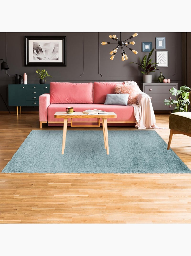 Tapis rond poils longs shaggy tissé motif uni uni b Bleu - Kiabi