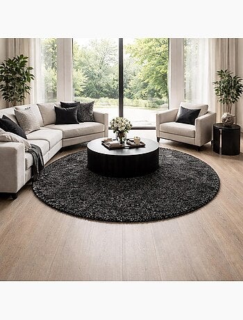 Tapis longs poils shaggy tissé motif uni uni b