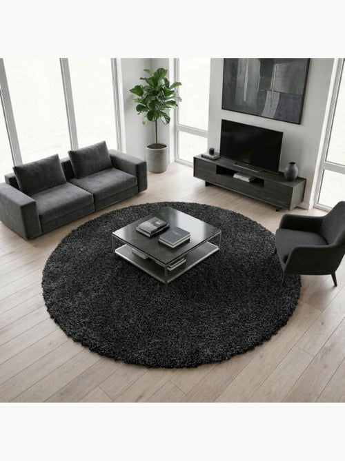 Tapis rond poils longs shaggy tissé motif uni UNI B - Kiabi