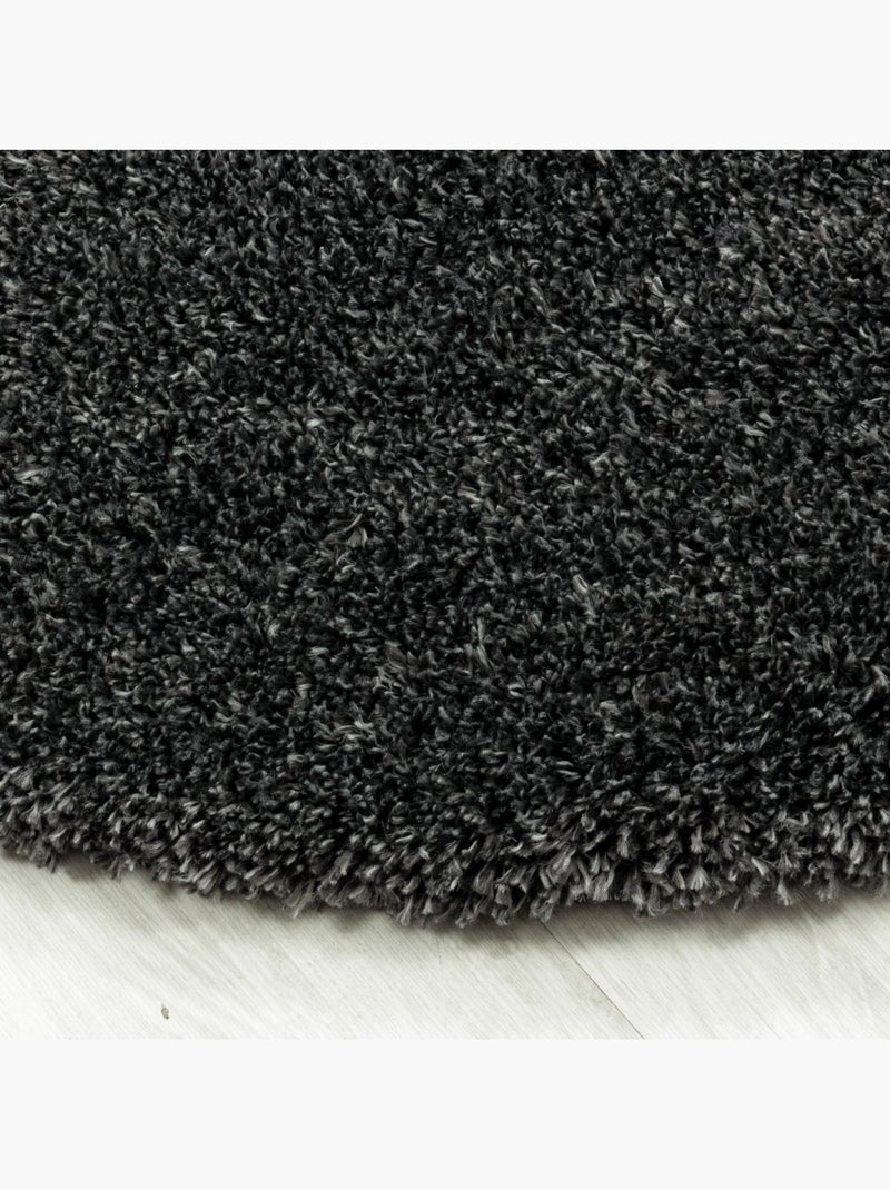 Tapis rond poils longs shaggy tissé motif uni UNI B Gris - Kiabi