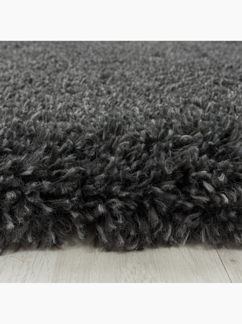 Tapis rond poils longs shaggy tissé motif uni UNI B Gris - Kiabi