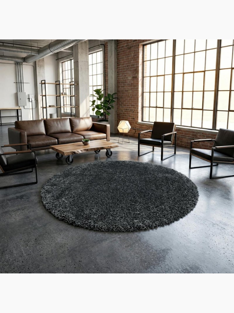 Tapis rond poils longs shaggy tissé motif uni UNI B Gris - Kiabi