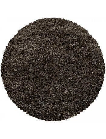 Tapis rond poils longs shaggy tissé motif uni uni b