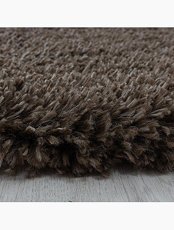 Tapis rond poils longs shaggy tissé motif uni uni b
