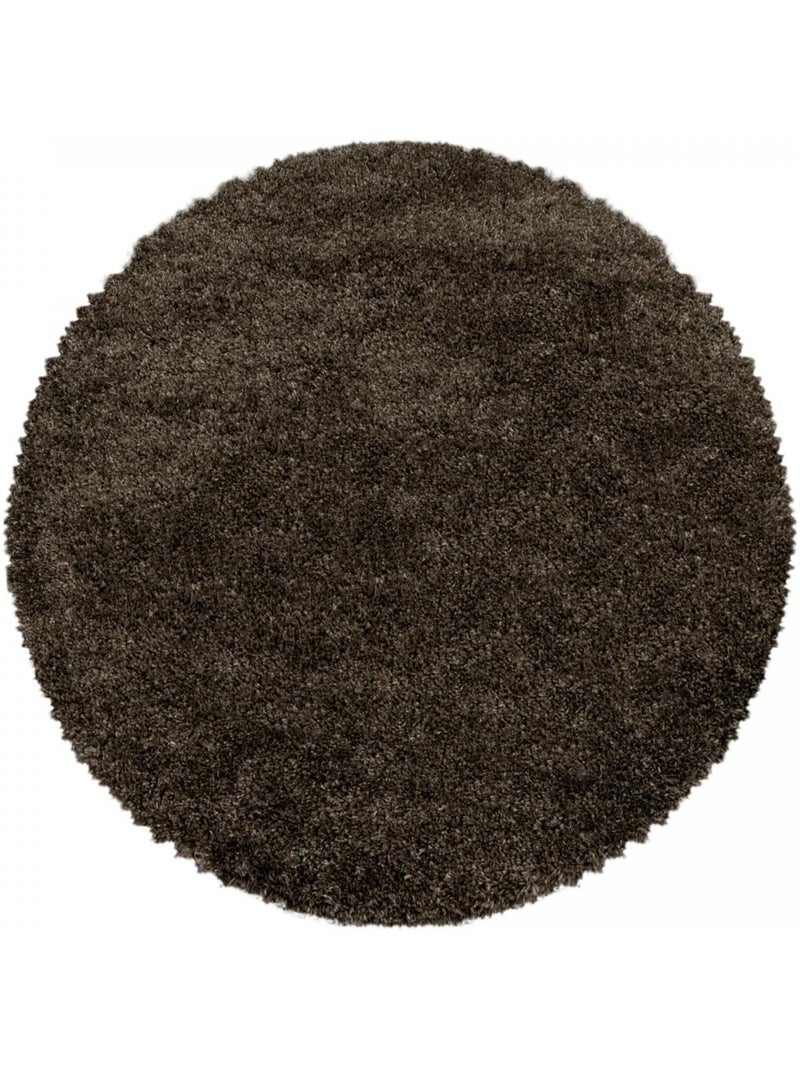 Tapis rond poils longs shaggy tissé motif uni uni b Marron - Kiabi