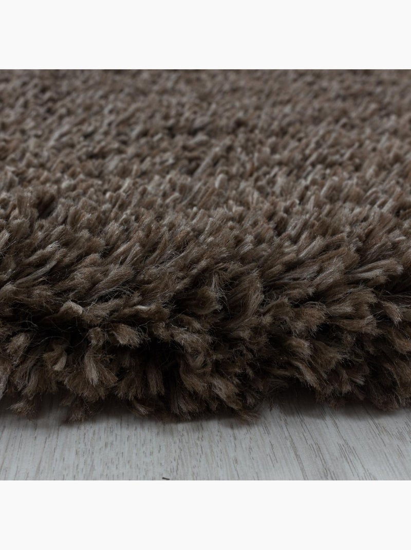 Tapis rond poils longs shaggy tissé motif uni uni b Marron - Kiabi