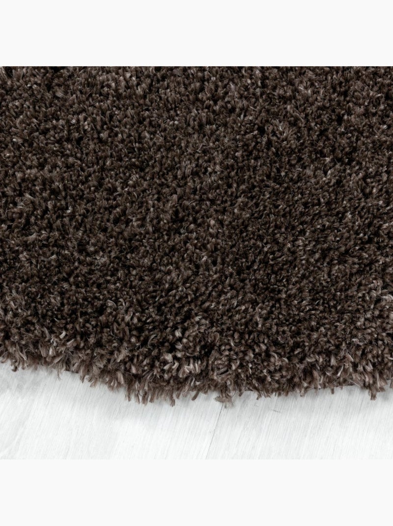 Tapis rond poils longs shaggy tissé motif uni uni b Marron - Kiabi
