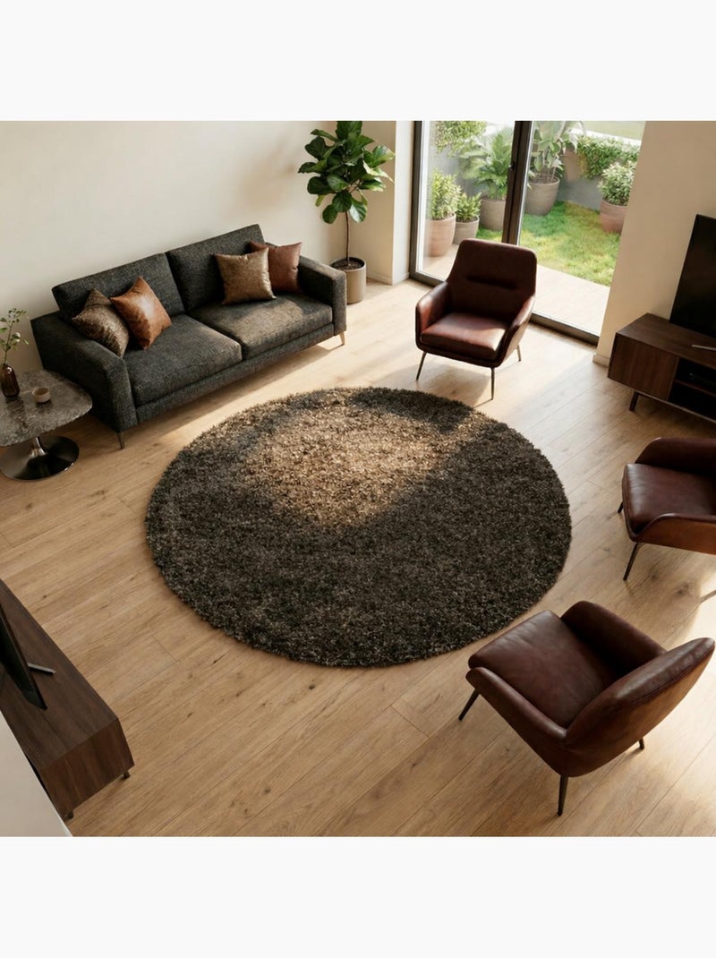 Tapis rond poils longs shaggy tissé motif uni uni b Marron - Kiabi