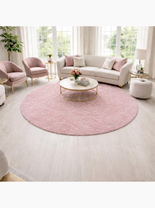 Tapis rond poils longs shaggy tissé motif uni UNI B - Kiabi