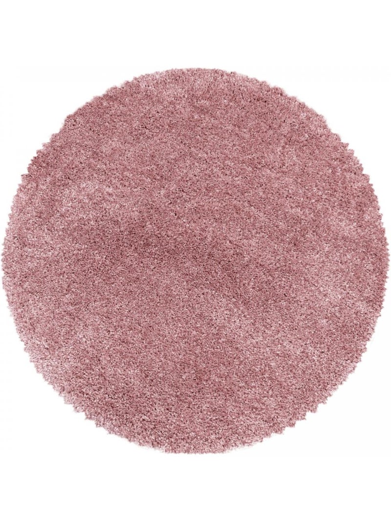 Tapis rond poils longs shaggy tissé motif uni UNI B Rose - Kiabi