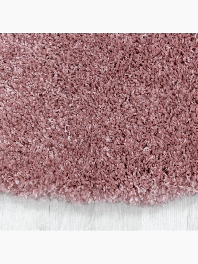 Tapis rond poils longs shaggy tissé motif uni UNI B Rose - Kiabi