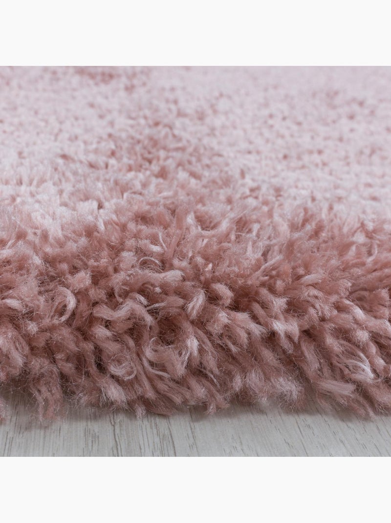 Tapis rond poils longs shaggy tissé motif uni UNI B Rose - Kiabi