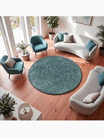 Tapis rond poils longs shaggy tissé motif uni UNI I