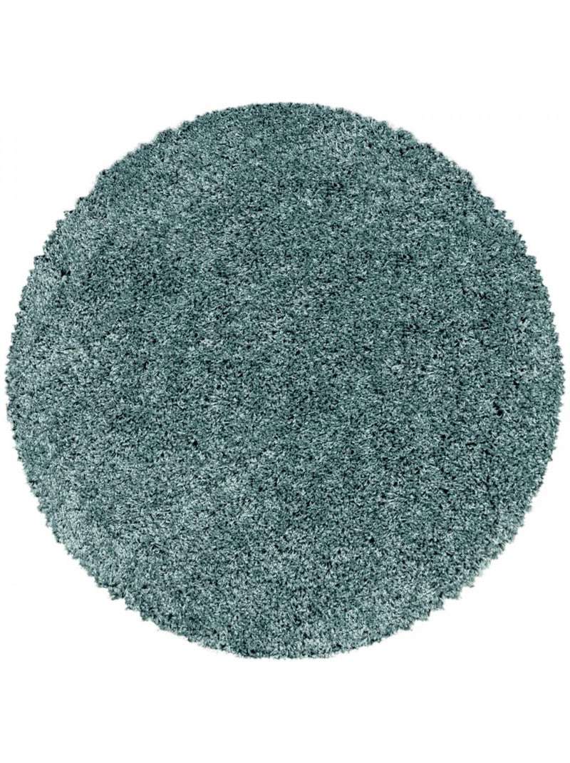 Tapis rond poils longs shaggy tissé motif uni UNI I Bleu - Kiabi