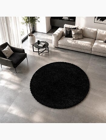 Tapis rond poils longs shaggy tissé motif uni UNI I