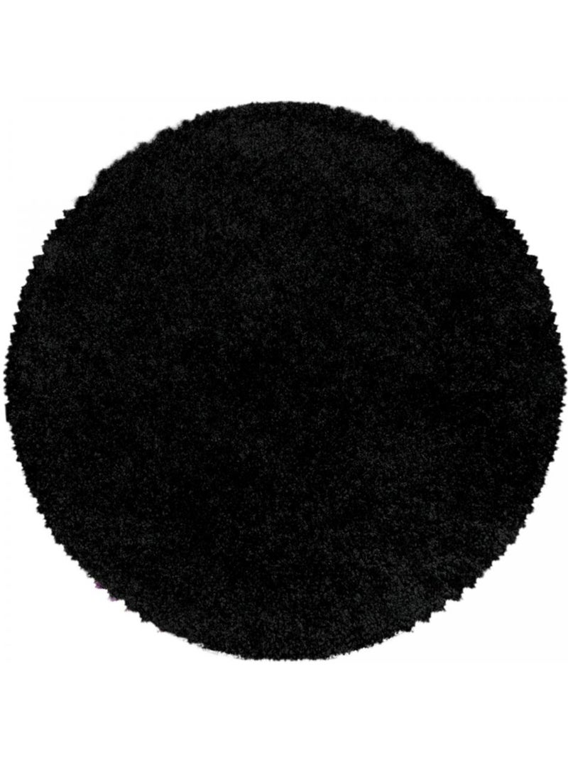 Tapis rond poils longs shaggy tissé motif uni UNI I Noir - Kiabi