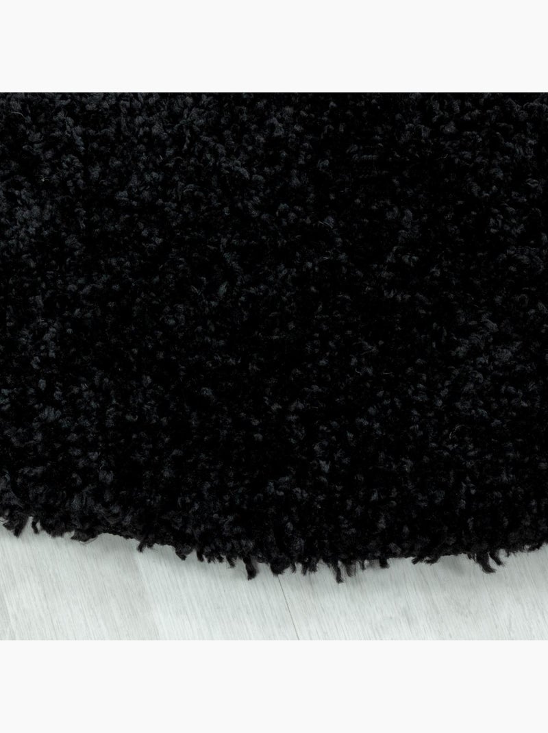 Tapis rond poils longs shaggy tissé motif uni UNI I Noir - Kiabi
