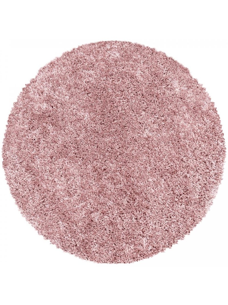 Tapis rond poils longs shaggy tissé motif uni UNI I Rose - Kiabi