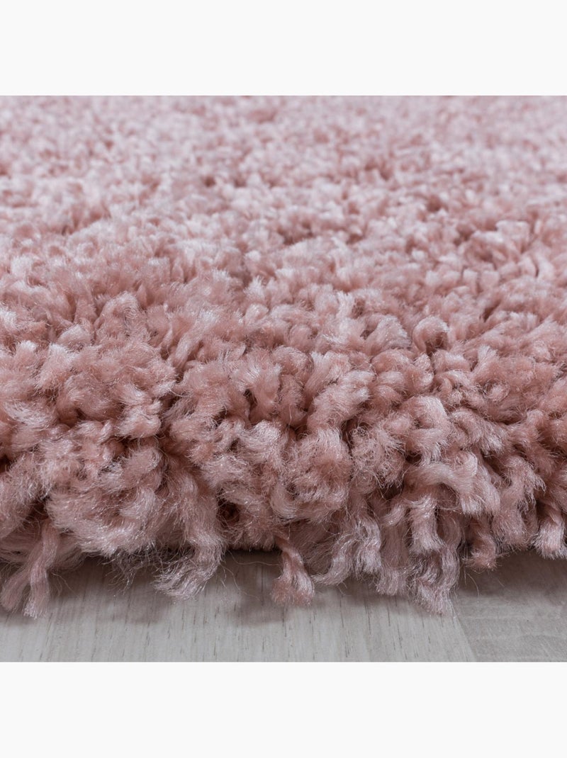 Tapis rond poils longs shaggy tissé motif uni UNI I Rose - Kiabi