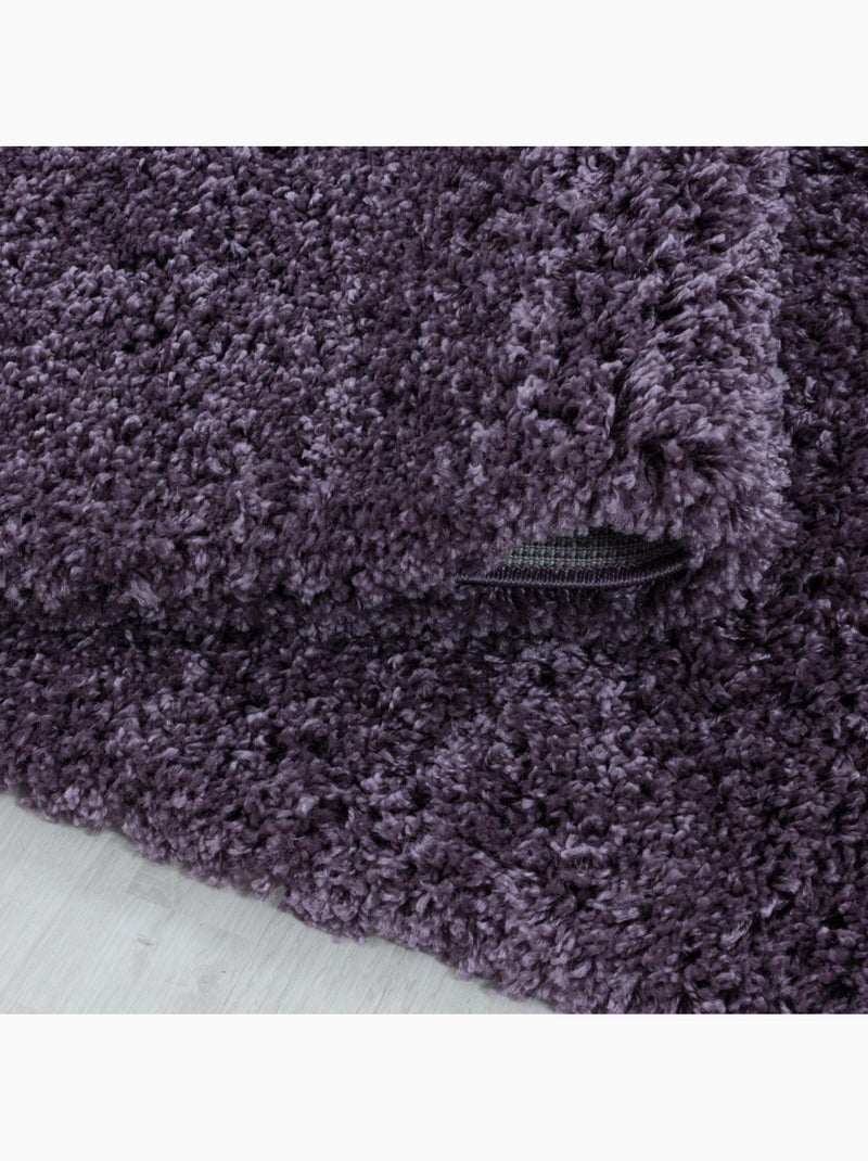 Tapis rond poils longs shaggy tissé motif uni UNI I Violet - Kiabi