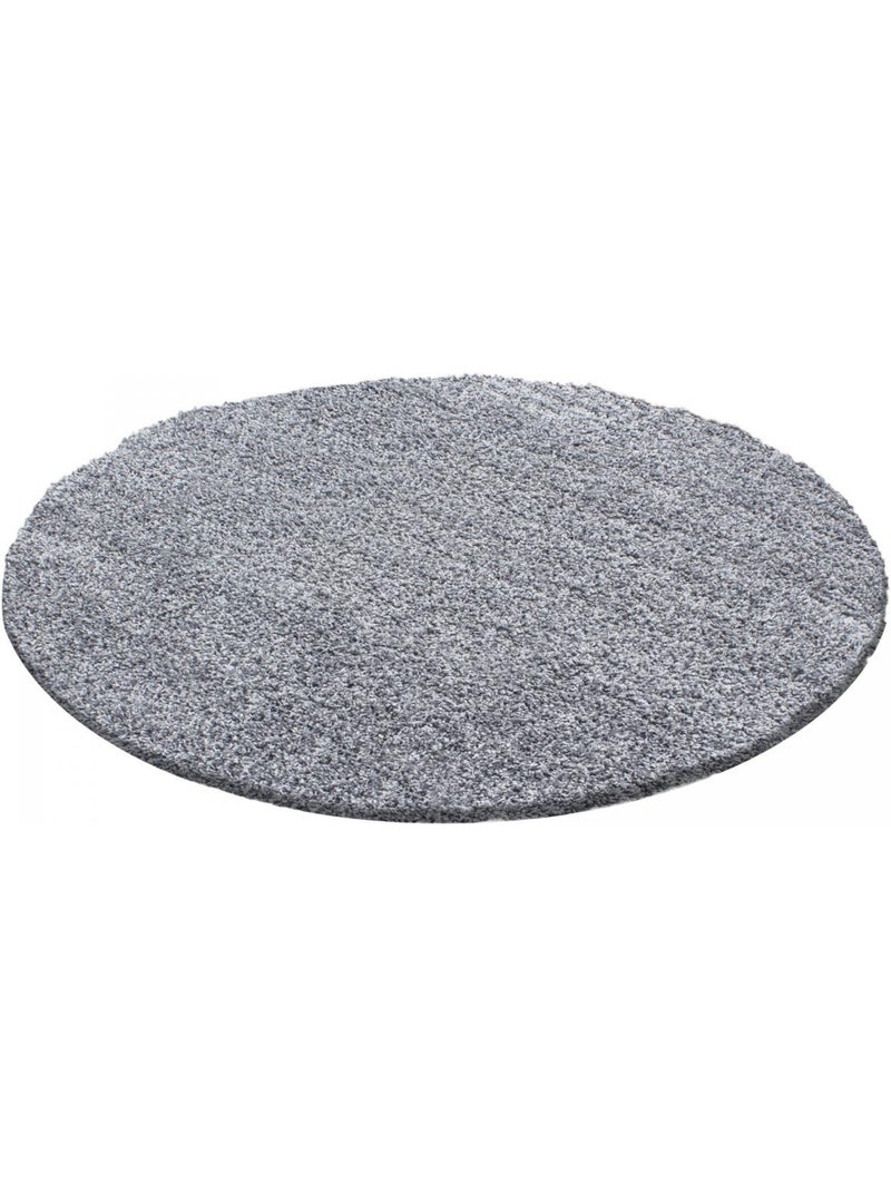 Tapis rond poils longs shaggy tissé motif uni uni l Argent - Kiabi