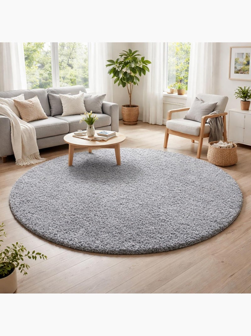 Tapis rond poils longs shaggy tissé motif uni uni l Argent - Kiabi