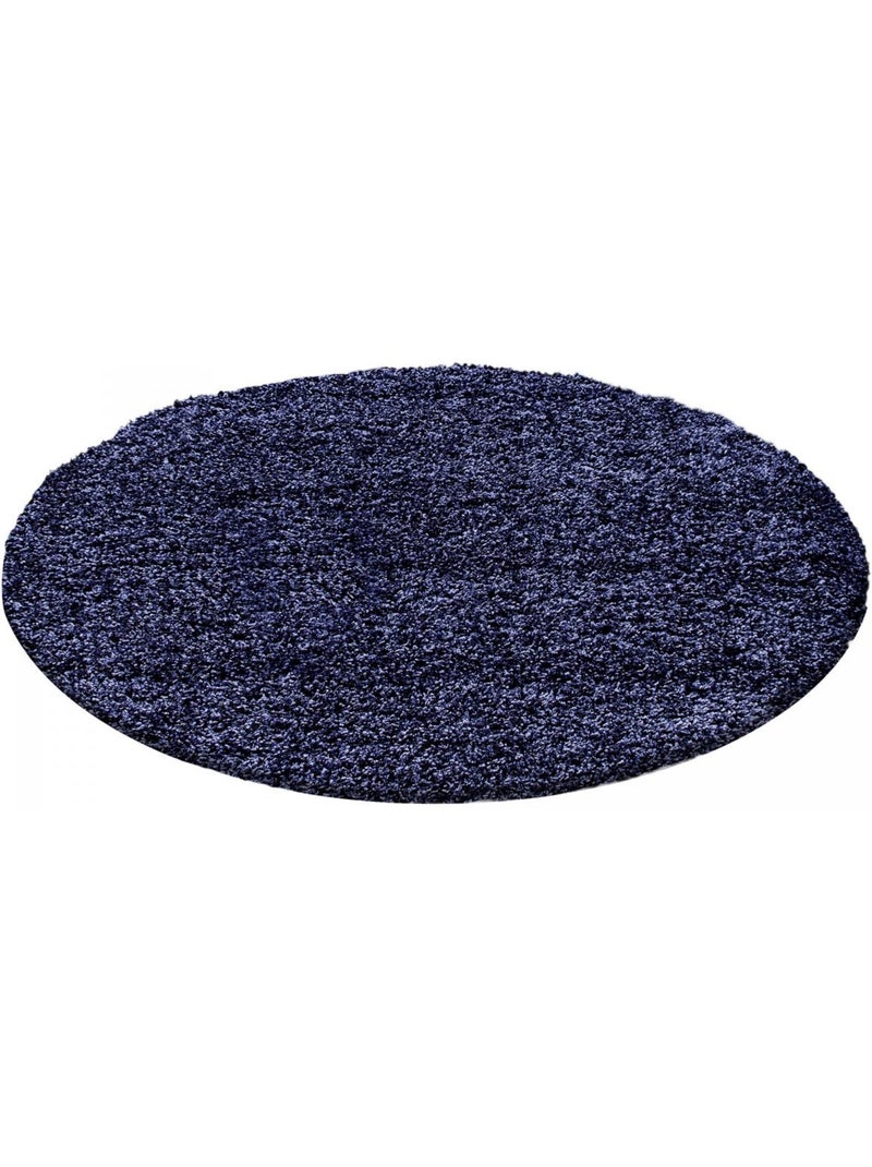 Tapis rond poils longs shaggy tissé motif uni UNI L Bleu - Kiabi