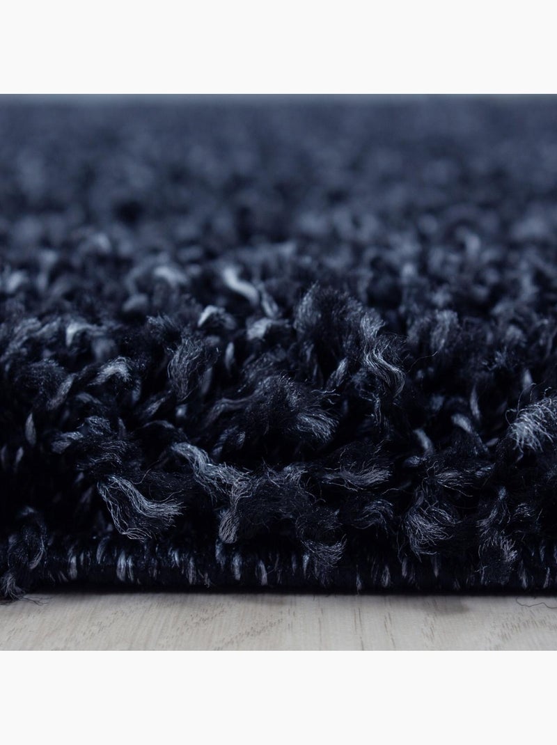 Tapis rond poils longs shaggy tissé motif uni UNI L Bleu - Kiabi