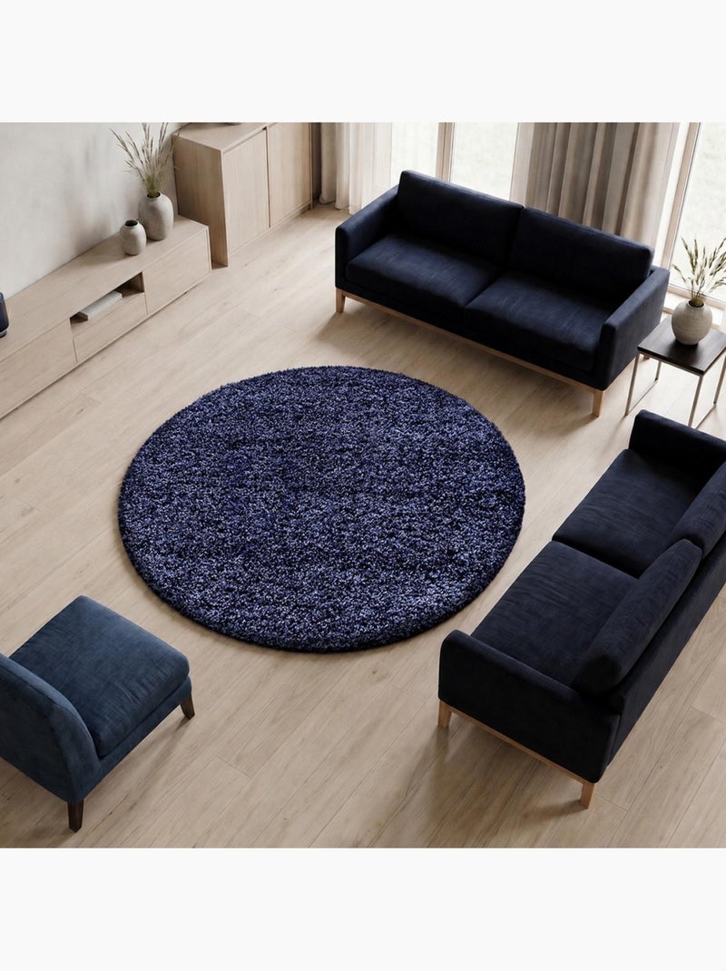 Tapis rond poils longs shaggy tissé motif uni UNI L Bleu - Kiabi