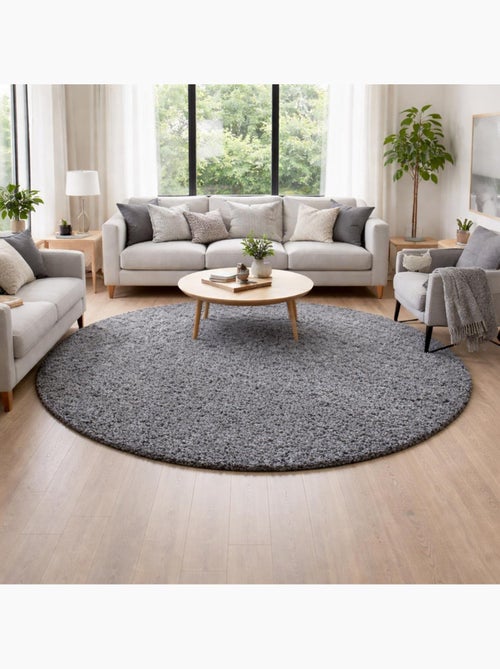 Tapis rond poils longs shaggy tissé motif uni UNI L - Kiabi