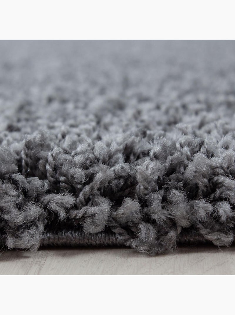 Tapis rond poils longs shaggy tissé motif uni UNI L Gris - Kiabi