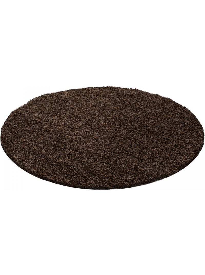 Tapis rond poils longs shaggy tissé motif uni uni l Marron - Kiabi