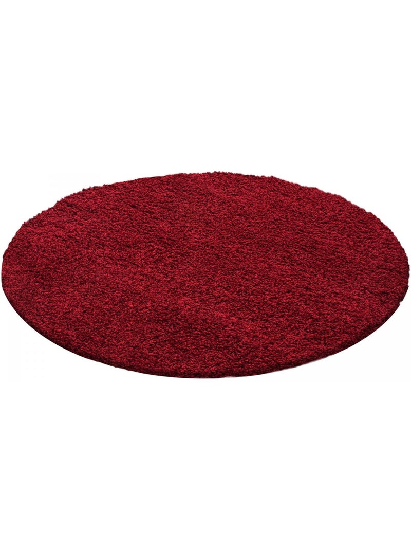 Tapis rond poils longs shaggy tissé motif uni UNI L Rouge - Kiabi
