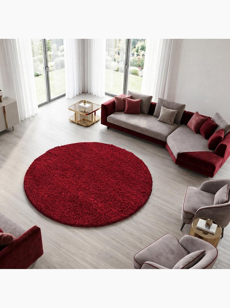 Tapis rond poils longs shaggy tissé motif uni UNI L Rouge - Kiabi