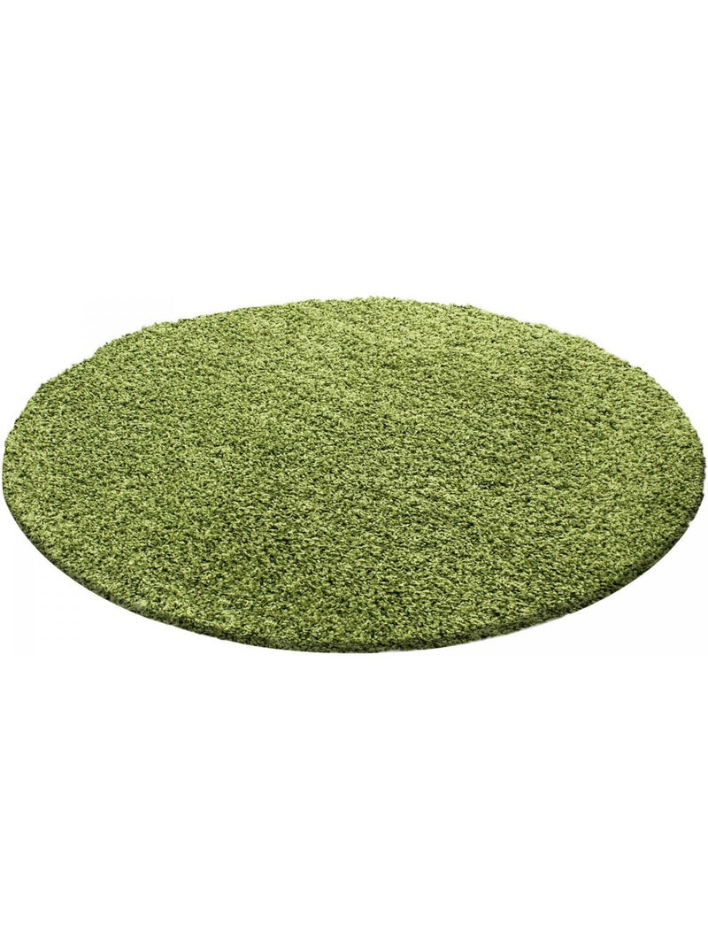 Tapis rond poils longs shaggy tissé motif uni uni l Vert - Kiabi