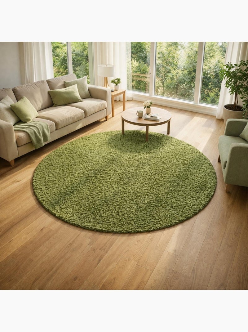 Tapis rond poils longs shaggy tissé motif uni uni l Vert - Kiabi