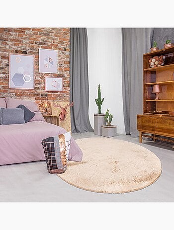 Tapis rond poils longs shaggy tufté motif uni JOUTA