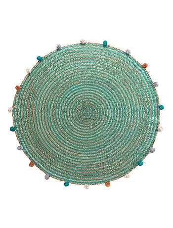 Tapis rond pompons 90 cm jute polycoton Baloo